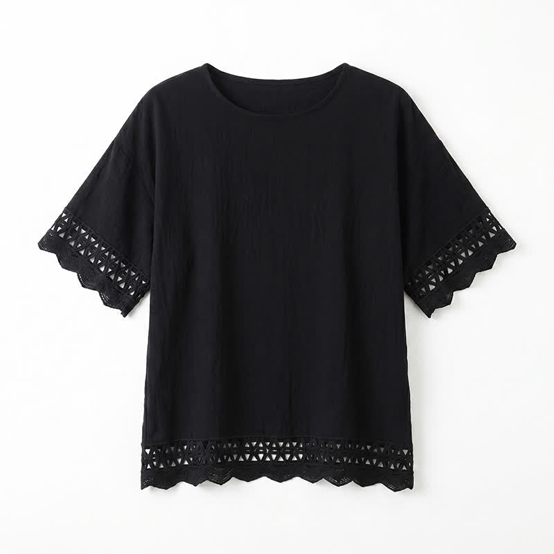 Plusock Plus Size Lace Trim Short Sleeve Blouse - image 9