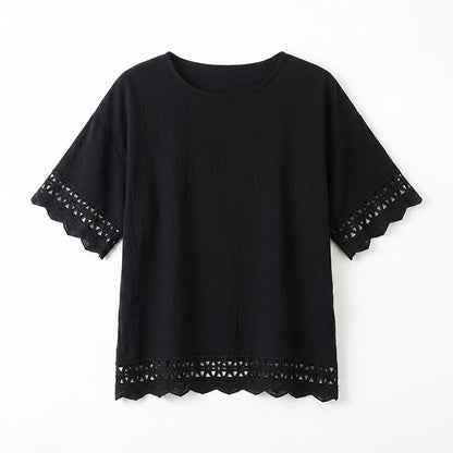 Plusock Plus Size Lace Trim Short Sleeve Blouse - image 9