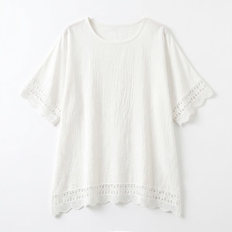 Plusock Plus Size Lace Trim Short Sleeve Blouse - image 8