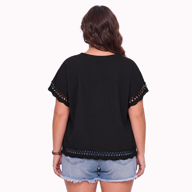 Plusock Plus Size Lace Trim Short Sleeve Blouse - image 5