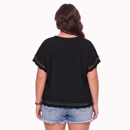 Plusock Plus Size Lace Trim Short Sleeve Blouse - image 5