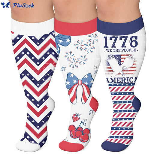 Plusock Plus Size Americana Star Stripe Compression Socks - image 0