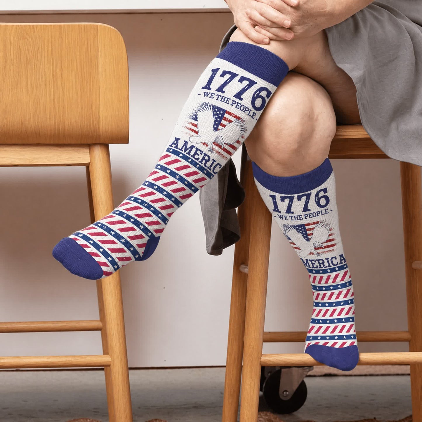 Plusock Plus Size Americana Star Stripe Compression Socks - Blue(1 Pair) - 4XL - image 3