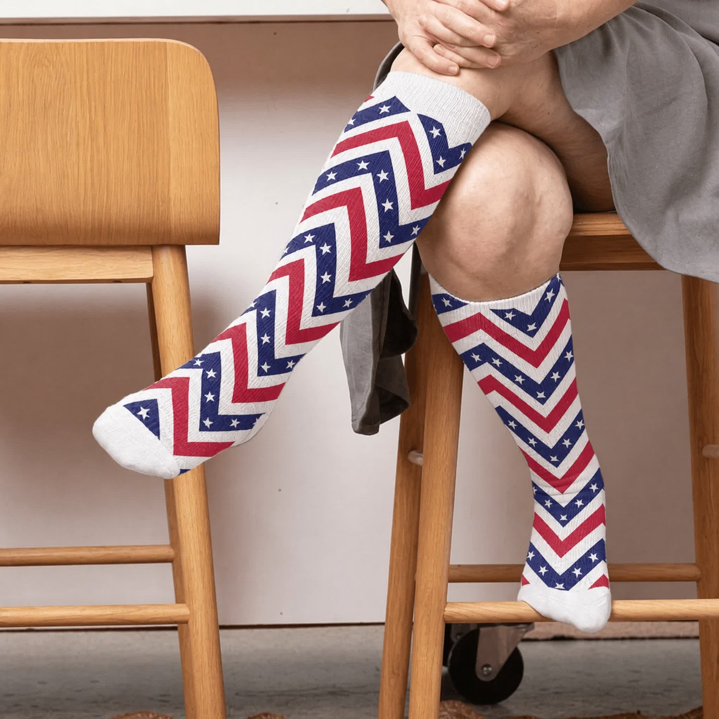 Plusock Plus Size Americana Star Stripe Compression Socks - White(1 Pair) - 4XL - image 1