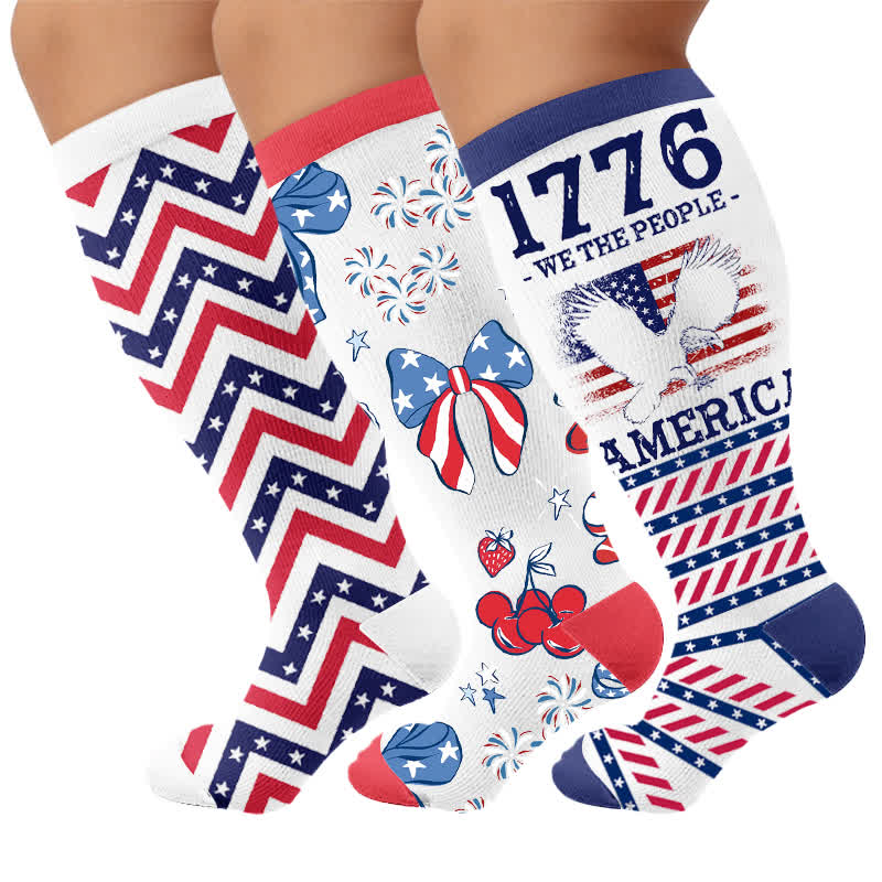 Plusock Plus Size Americana Star Stripe Compression Socks - Multicolor(3 Pairs) - 4XL - image 4