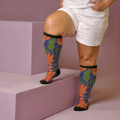 Plusock Plus Size Blooming Flowers Compression Socks - Purple(1 Pair) - 4XL - image 1