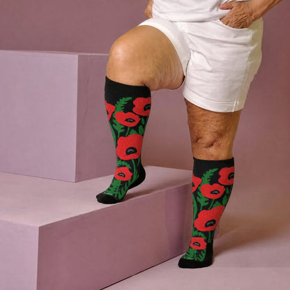 Plusock Plus Size Blooming Flowers Compression Socks - Black(1 Pair) - 4XL - image 2