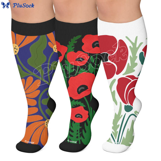 Plusock Plus Size Blooming Flowers Compression Socks - image 0