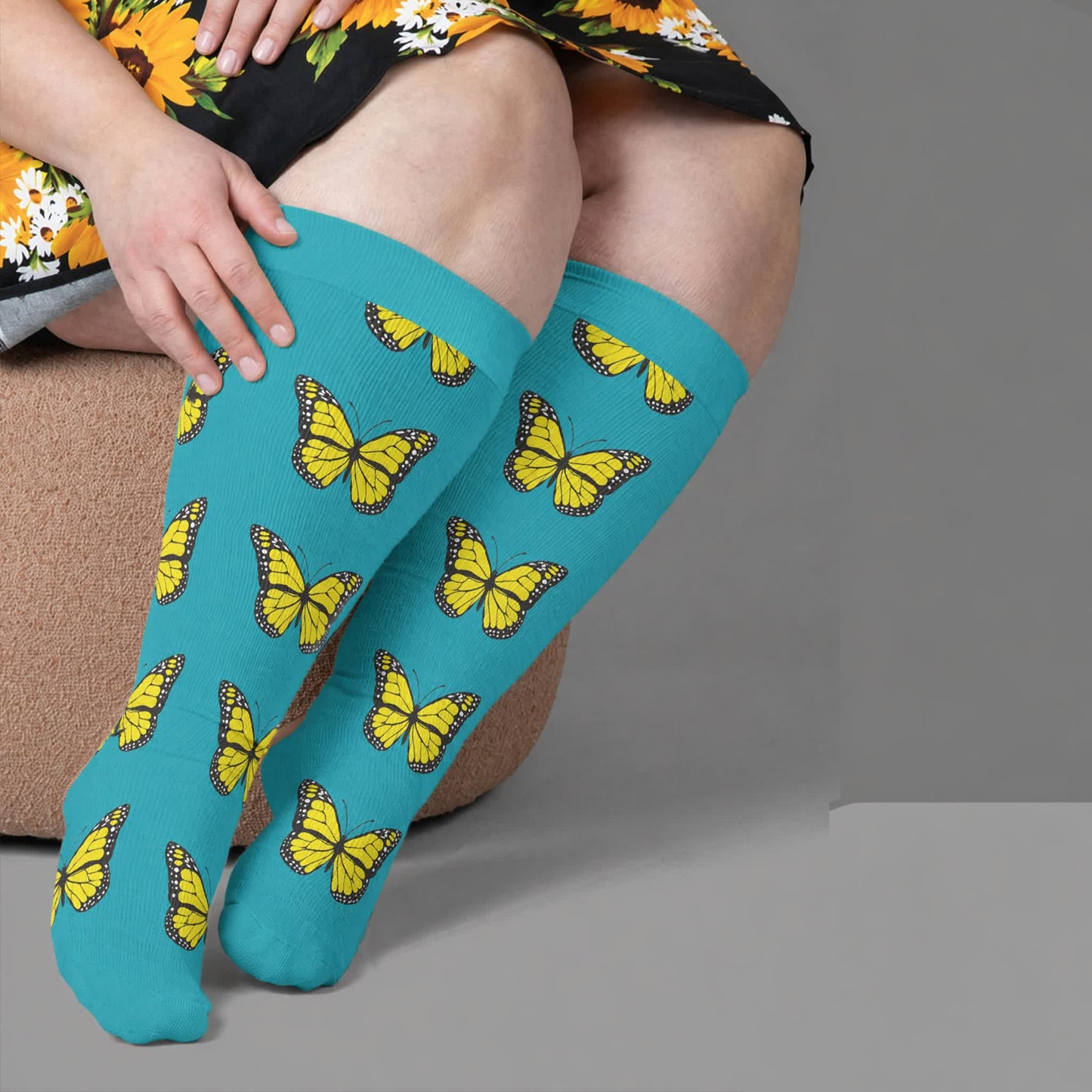 Plusock Plus Size Butterfly Bloom Compression Socks - Green(1 Pair) - 4XL - image 1
