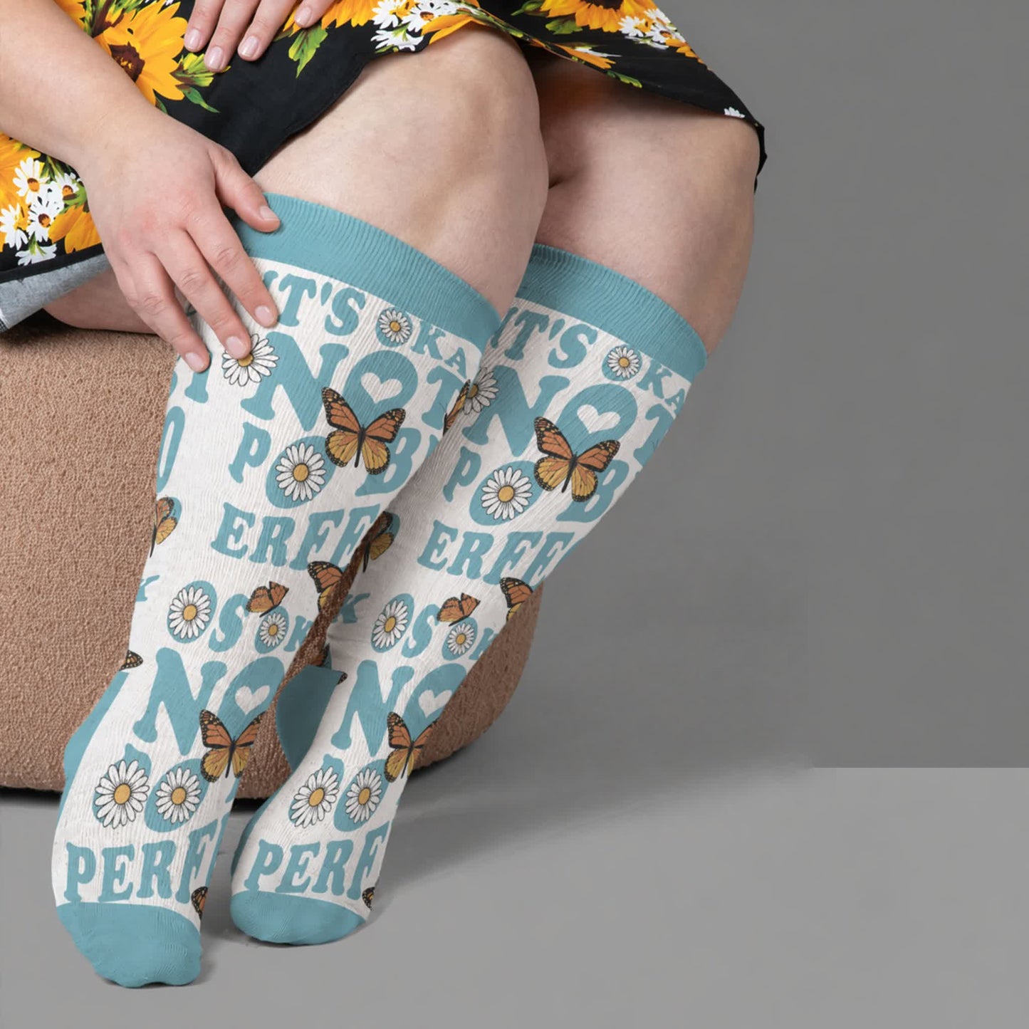 Plusock Plus Size Butterfly Bloom Compression Socks - Blue(1 Pair) - 4XL - image 3