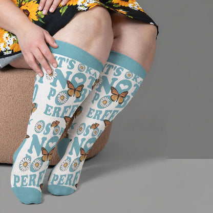 Plusock Plus Size Butterfly Bloom Compression Socks - Blue(1 Pair) - 4XL - image 3