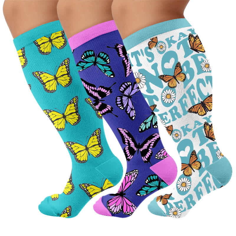 Plusock Plus Size Butterfly Bloom Compression Socks - Multicolor(3 Pairs) - 4XL - image 4