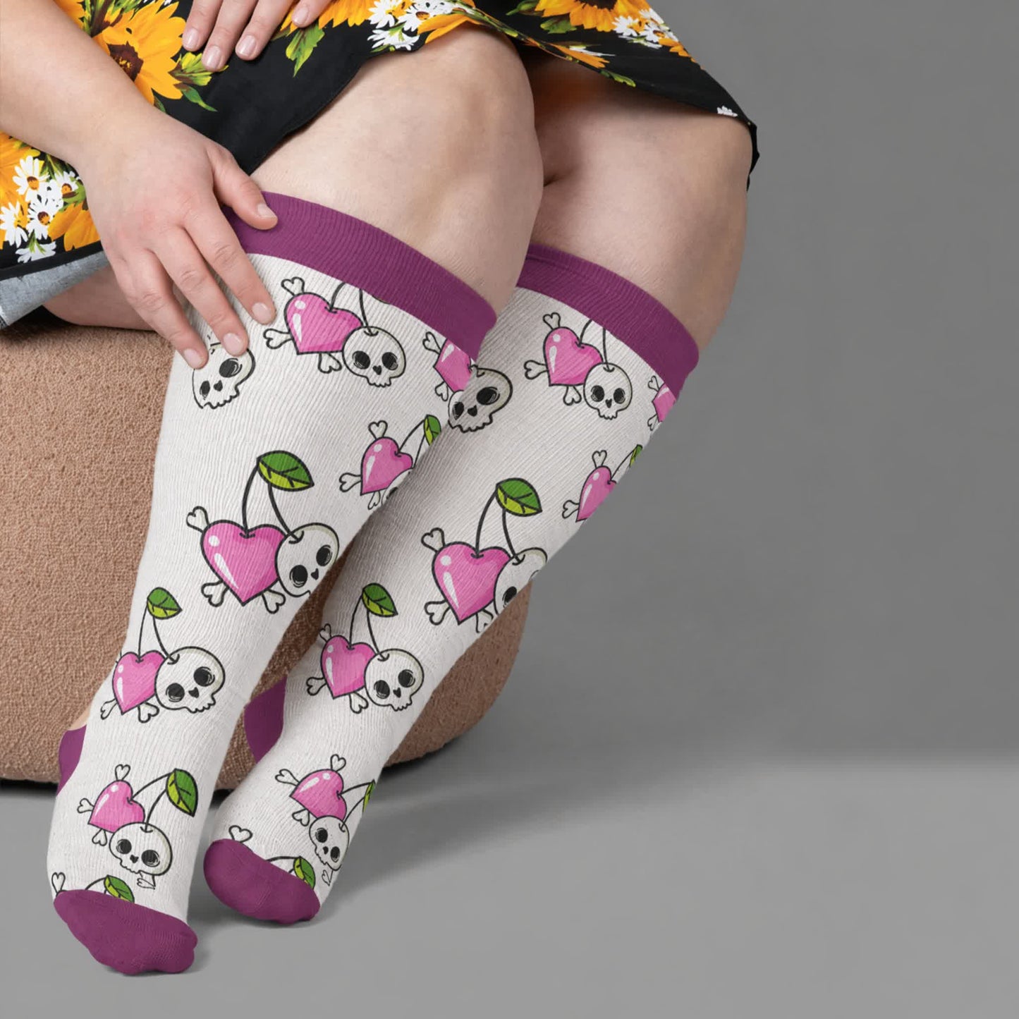 Plusock Plus Size Cherry Skull Compression Socks - Purple(1 Pair) - 4XL(1 Pair) - image 1