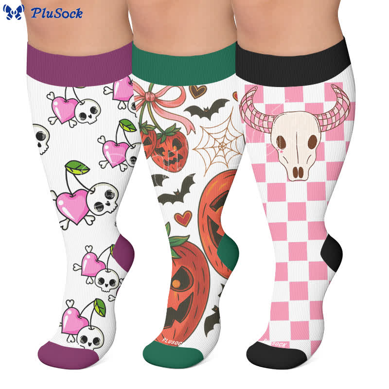 Plusock Plus Size Cherry Skull Compression Socks - image 0