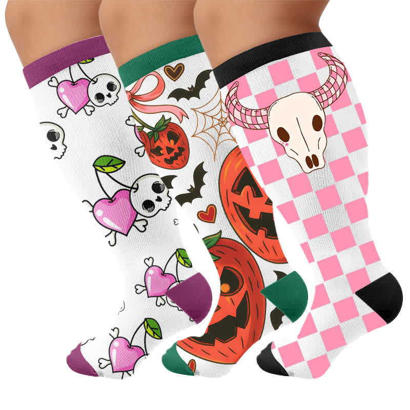 Plusock Plus Size Cherry Skull Compression Socks - Multicolor(3 Pairs) - 4XL(1 Pair) - image 4