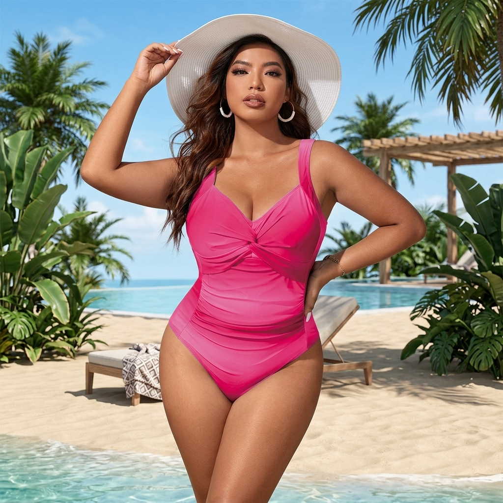 Plusock Twist Front One Piece Swim Dress - image 1