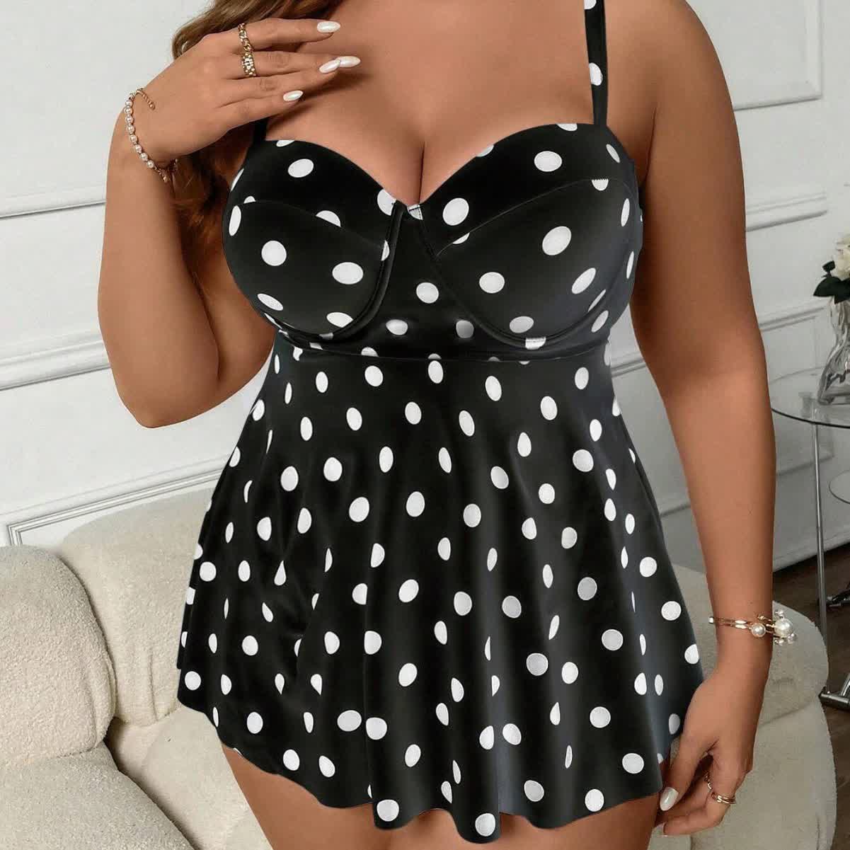 Plusock Vintage Polka Dot Skirted Swim Dress - image 2