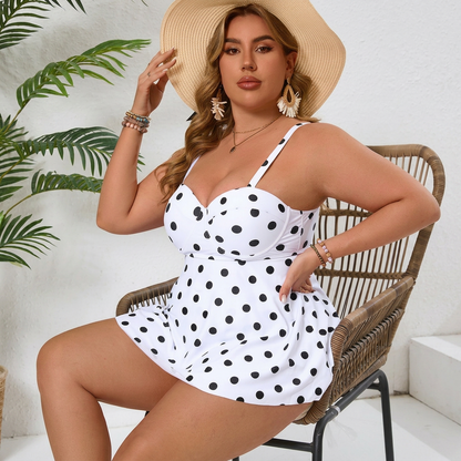 Plusock Vintage Polka Dot Skirted Swim Dress - White - 4XL - image 7