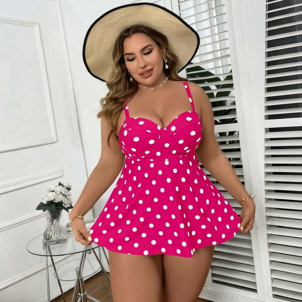 Plusock Vintage Polka Dot Skirted Swim Dress - image 6