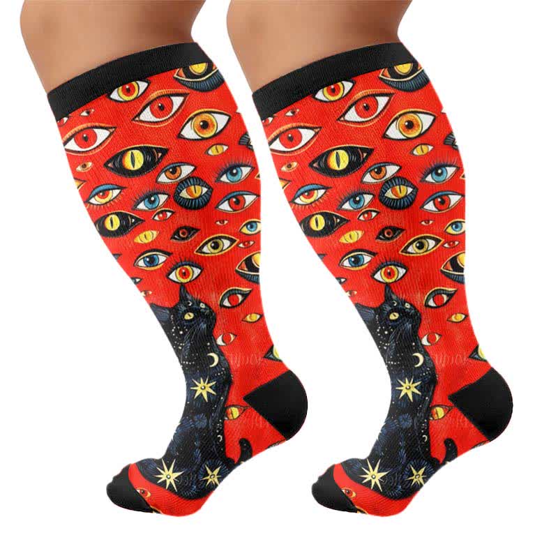 Plusock Plus Size Cosmic Eye Compression Socks - Red(1 Pair) - 4XL - image 9