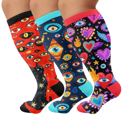 Plusock Plus Size Cosmic Eye Compression Socks - Multicolor(3 Pairs) - 4XL - image 4
