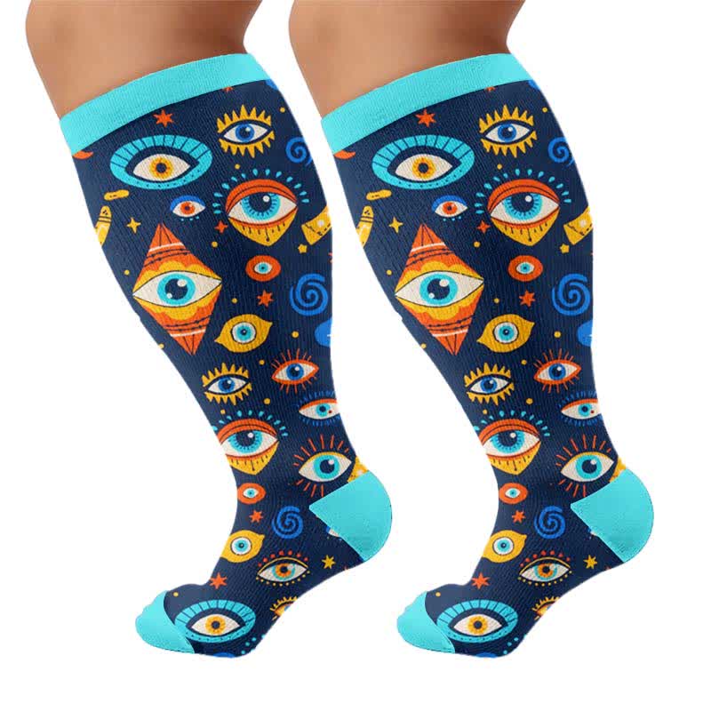 Plusock Plus Size Cosmic Eye Compression Socks - Blue(1 Pair) - 4XL - image 8
