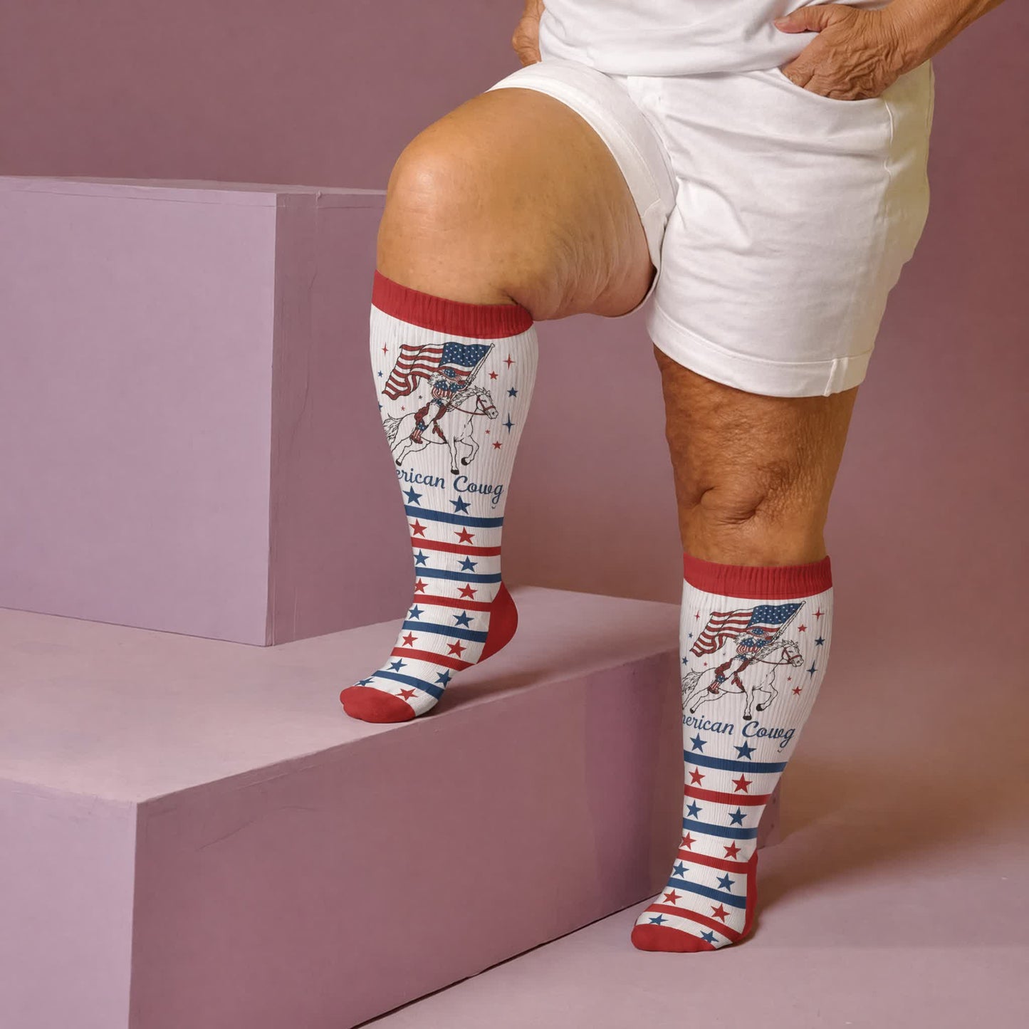 Plusock Plus Size Patriotic Cowgirl Compression Socks - Red(1 Pair) - 4XL - image 2
