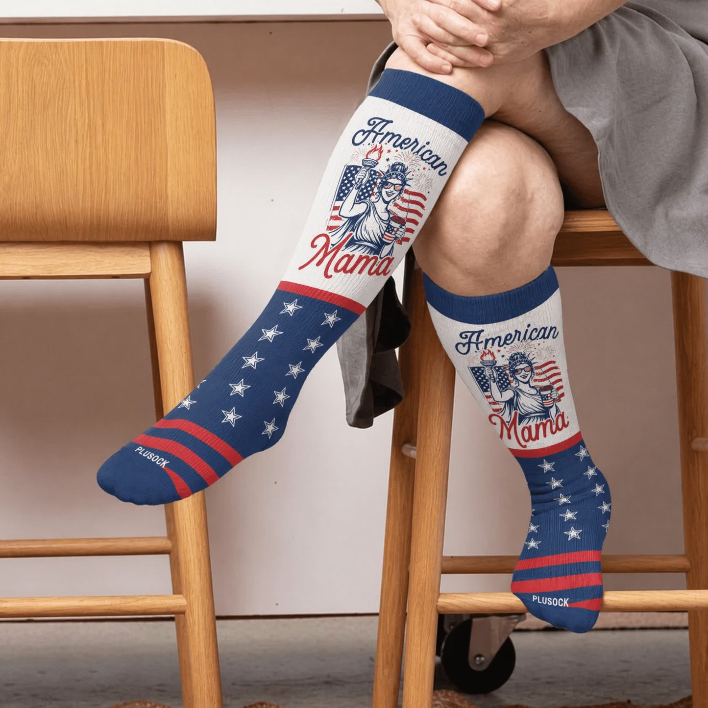Plusock Plus Size Patriotic Cowgirl Compression Socks - Blue(1 Pair) - 4XL - image 3