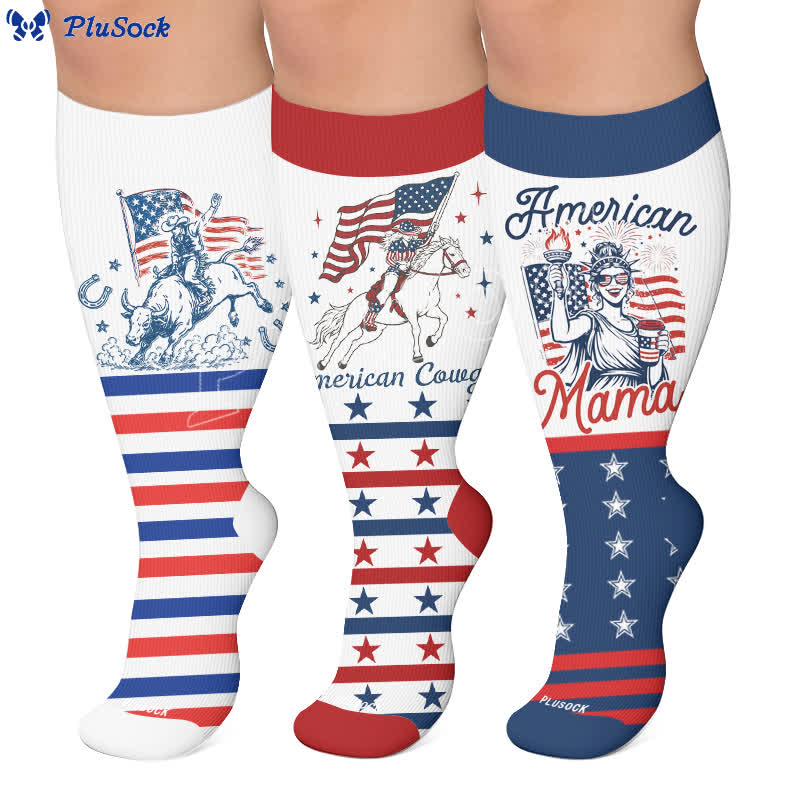Plusock Plus Size Patriotic Cowgirl Compression Socks - image 0