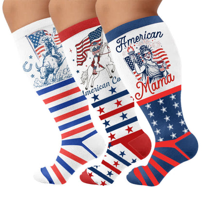 Plusock Plus Size Patriotic Cowgirl Compression Socks - Multicolor(3 Pairs) - 4XL - image 4