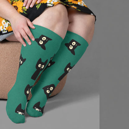 Plusock Plus Size Cat Star Compression Socks - Green(1 Pair) - 4XL - image 1