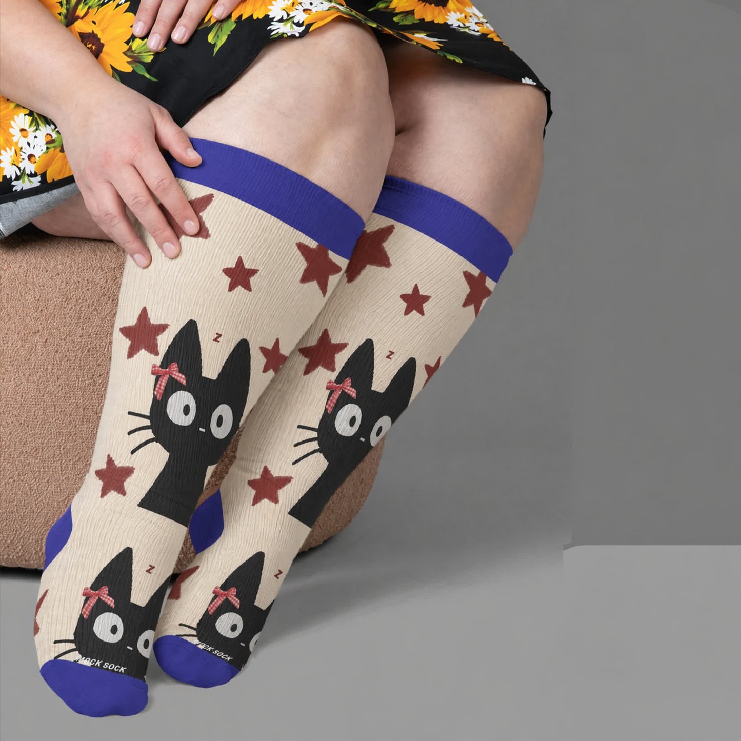 Plusock Plus Size Cat Star Compression Socks - Blue(1 Pair) - 4XL - image 2