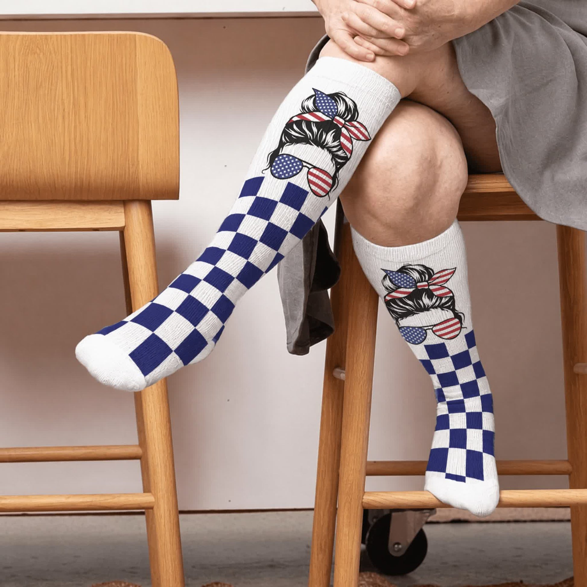 Plusock Plus Size Patriotic Star Stripe Compression Socks - White(1 Pair) - 4XL - image 1