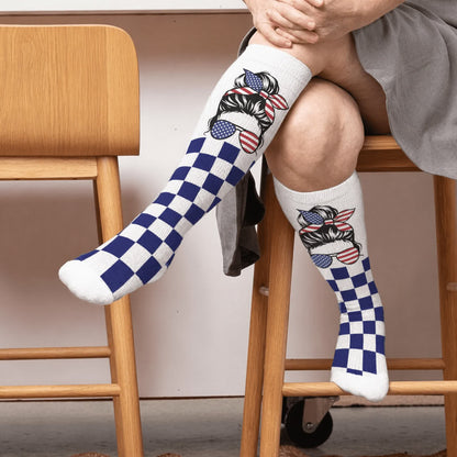 Plusock Plus Size Patriotic Star Stripe Compression Socks - White(1 Pair) - 4XL - image 1