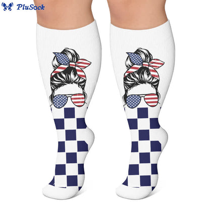 Plusock Plus Size Patriotic Star Stripe Compression Socks - image 5