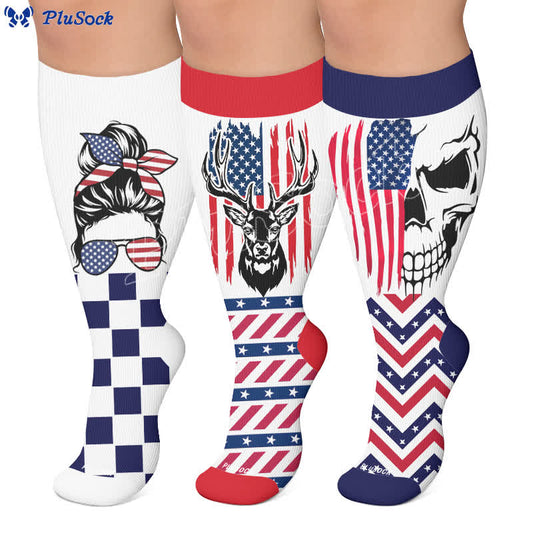 Plusock Plus Size Patriotic Star Stripe Compression Socks - image 0