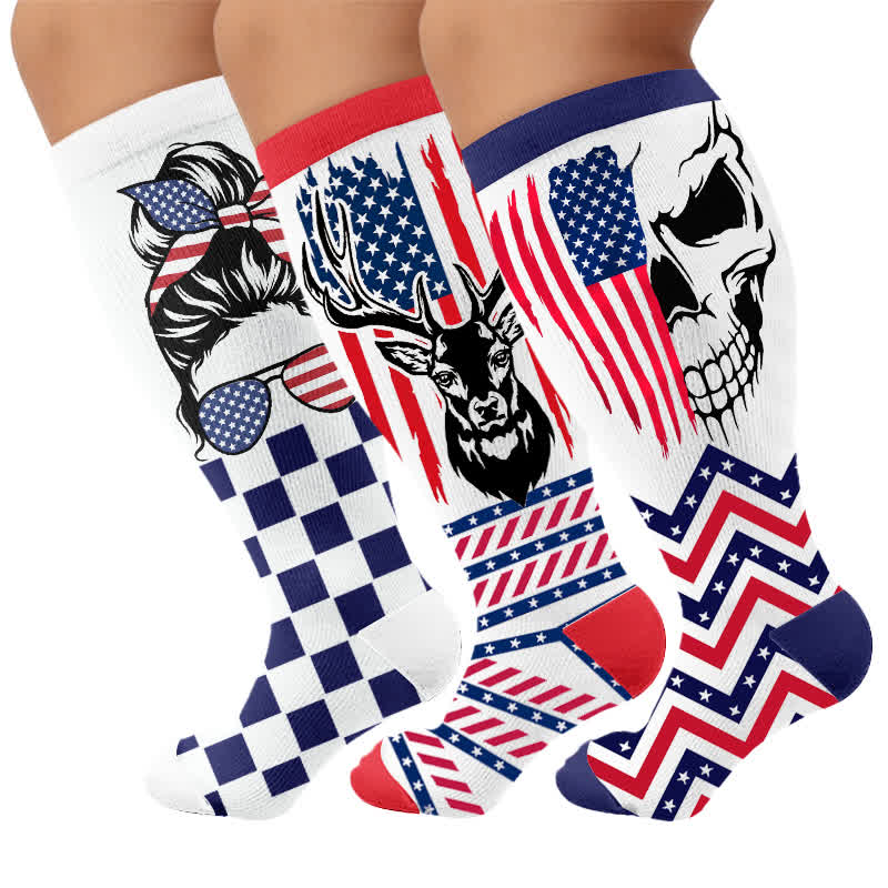 Plusock Plus Size Patriotic Star Stripe Compression Socks - Multicolor(3 Pairs) - 4XL - image 4