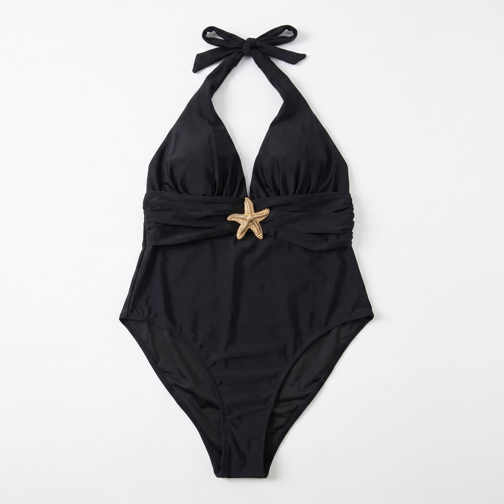 Plusock Elegant Black Halter Plunge Mesh Slit Swimwear - image 7