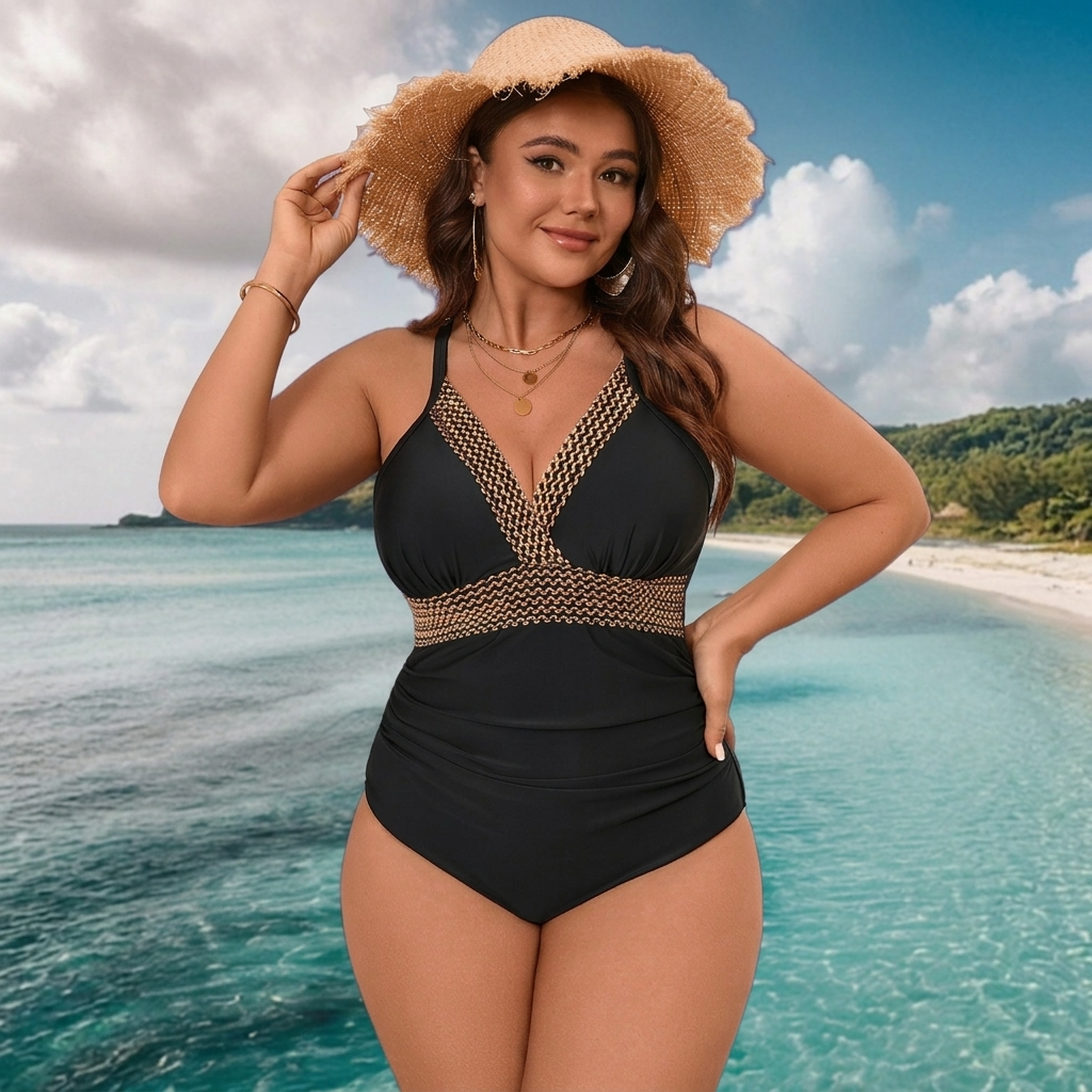 Plusock Black Plunge Cutout One Piece Swimwear - image 3