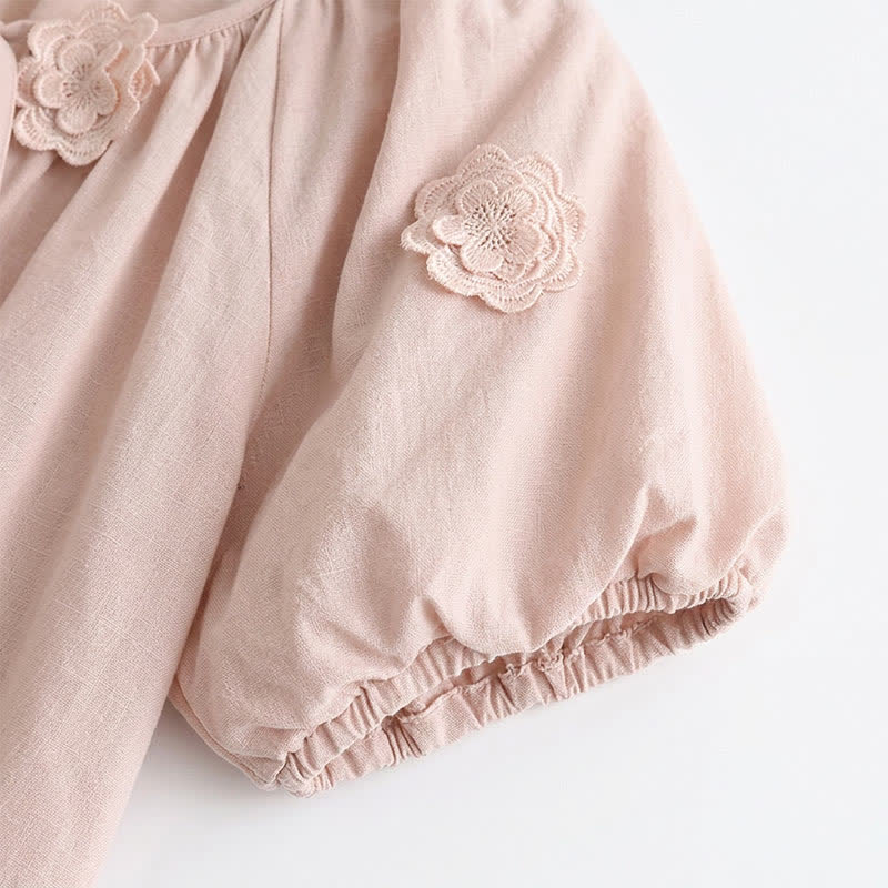 Plusock Floral Applique Puff Sleeve Tie Front Blouse - image 5