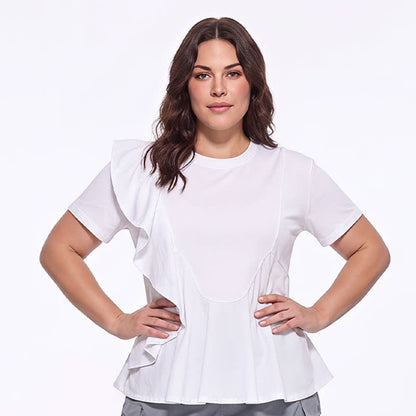 Plusock Asymmetrical Ruffle Detail A-Line Blouse - image 0