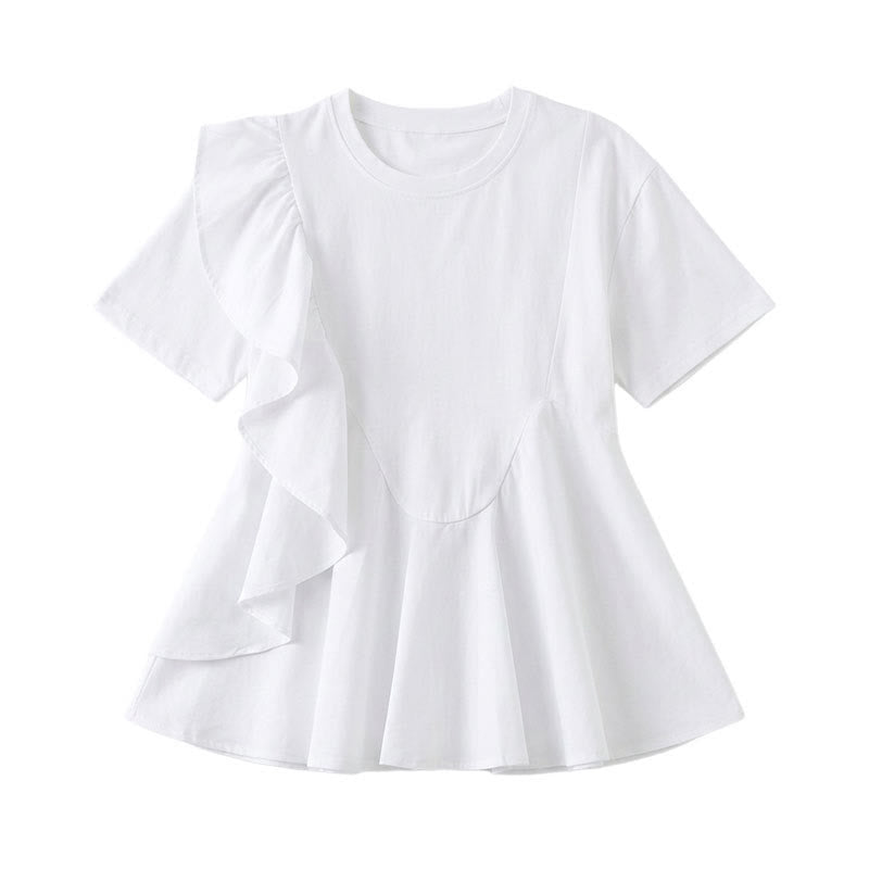 Plusock Asymmetrical Ruffle Detail A-Line Blouse - White - 2XL - image 7