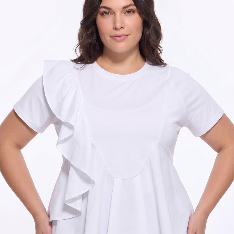 Plusock Asymmetrical Ruffle Detail A-Line Blouse - image 1