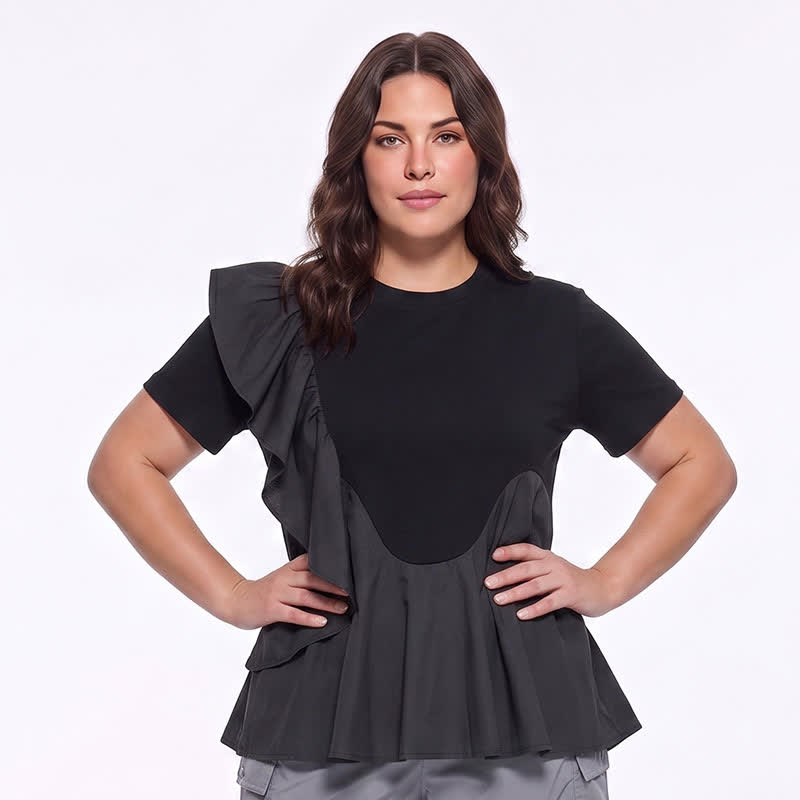 Plusock Asymmetrical Ruffle Detail A-Line Blouse - image 4