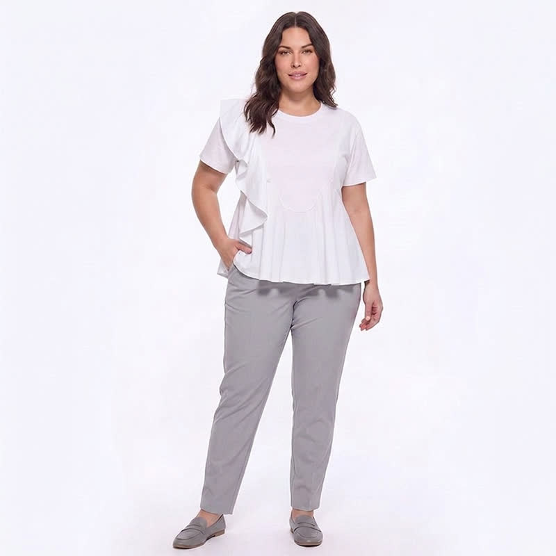 Plusock Asymmetrical Ruffle Detail A-Line Blouse - image 3