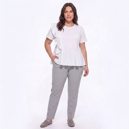 Plusock Asymmetrical Ruffle Detail A-Line Blouse - image 3