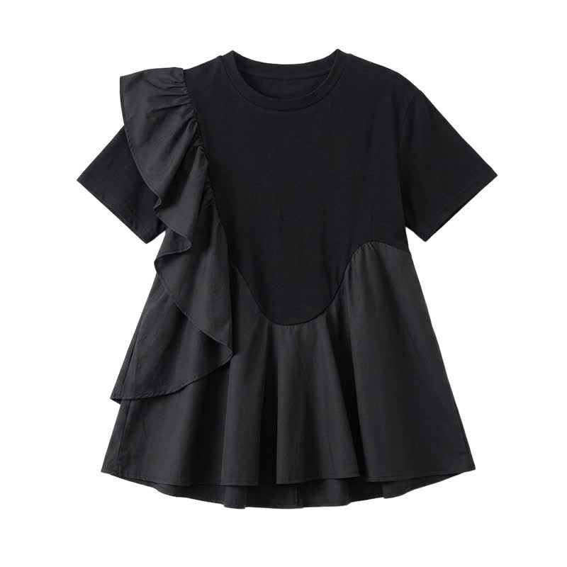 Plusock Asymmetrical Ruffle Detail A-Line Blouse - Black - 2XL - image 6