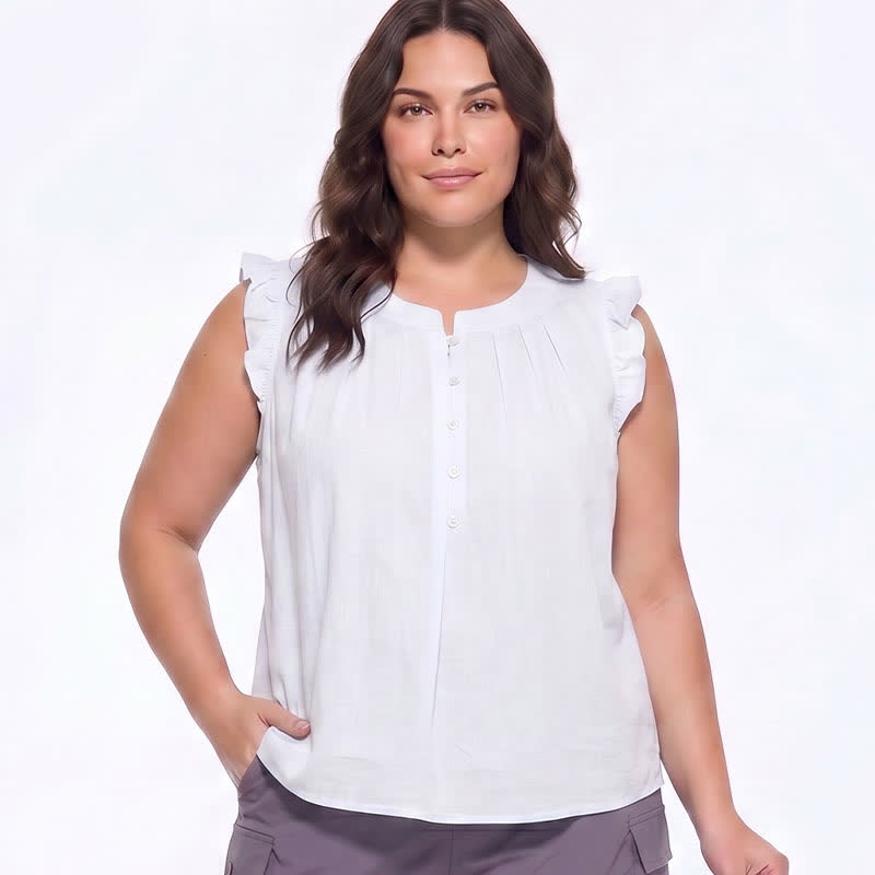 Plusock Plus Size Ruffle Trim Sleeveless Blouse - image 4