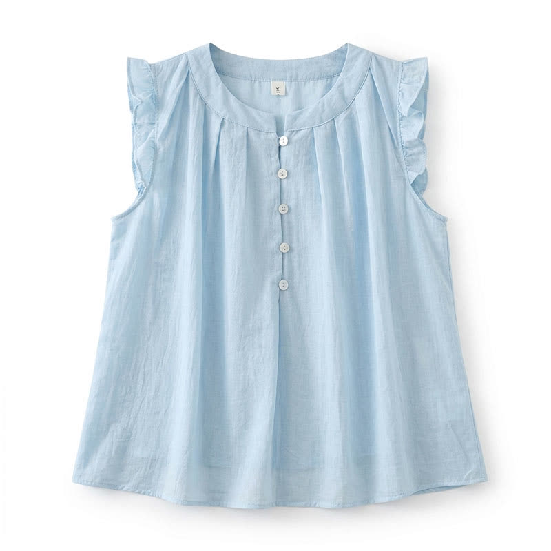 Plusock Plus Size Ruffle Trim Sleeveless Blouse - Blue - 4XL - image 6