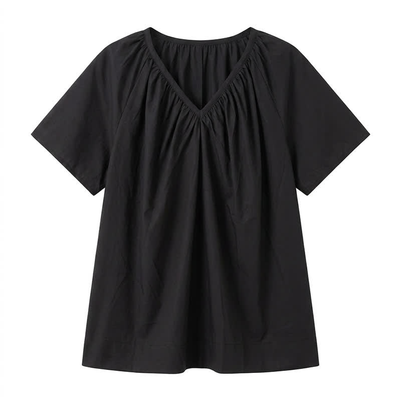 Plusock Plus Size Gathered V Neck Top - Black - 4XL - image 9